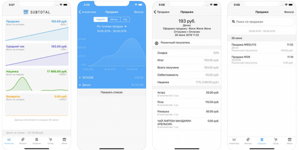 Мобильное приложение SUBTOTAL: контролируйте бизнес на экране телефона